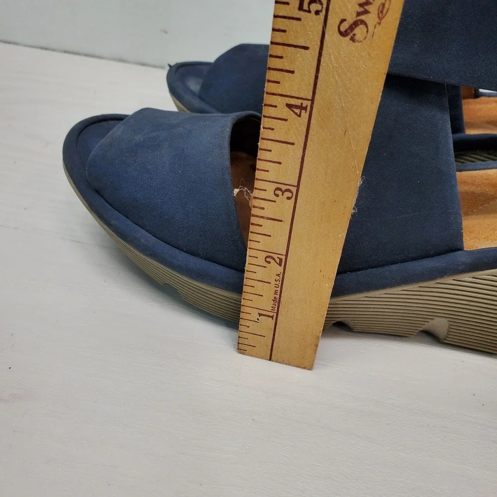 Clarks Artisan Navy Blue Suede Wedge Heel Zipper Sandals Women US 10 EU 41.5